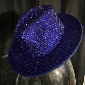 Sparkling Blue Rhinestone cowboy Fedora style hat sparkle statement jewel 💎 new